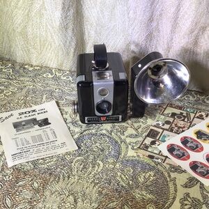 Hawkeye Brownie vintage camera with flash attachment 1950s Display w/bonuses